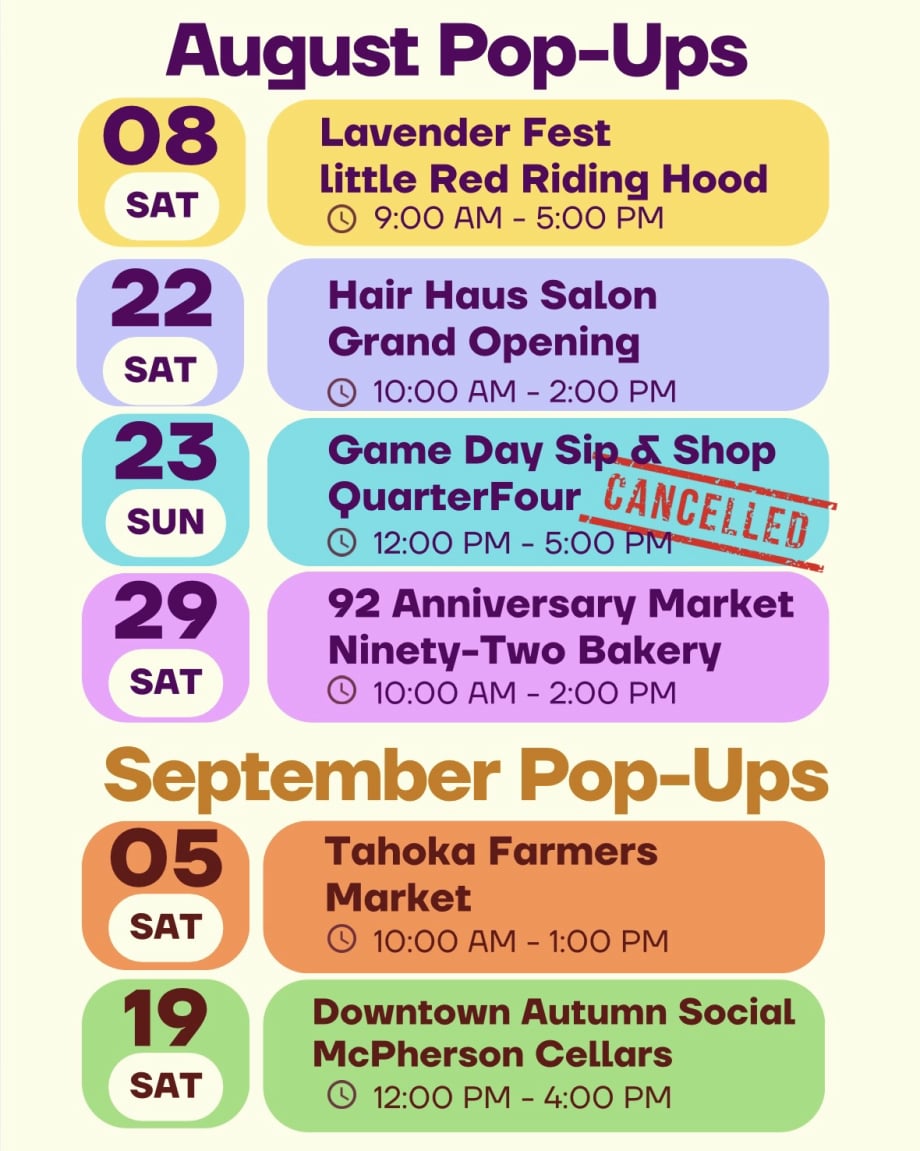 Pop up schedule for market shows